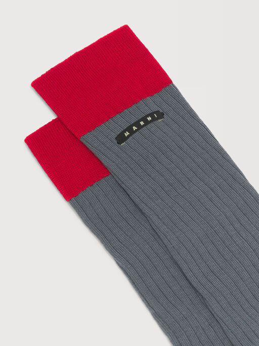 Grey cotton socks with contrast cuffs - Socks
