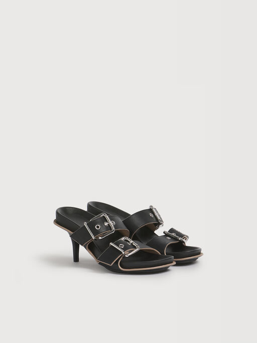 Black leather double-buckle Fussbett pump - Sandals