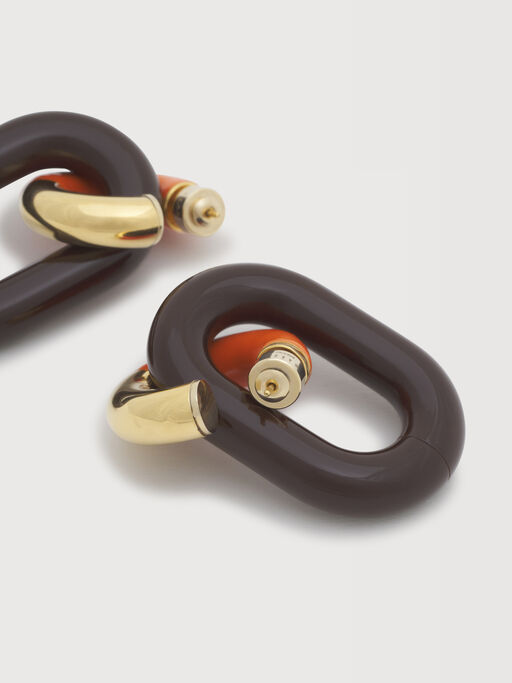 Orange and brown resin chain earrings - Earrings
