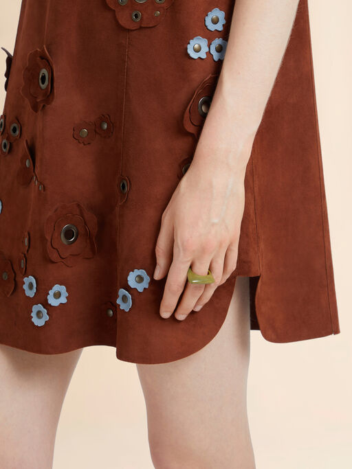 Metal Trapeze ring covered with green enamel - Rings