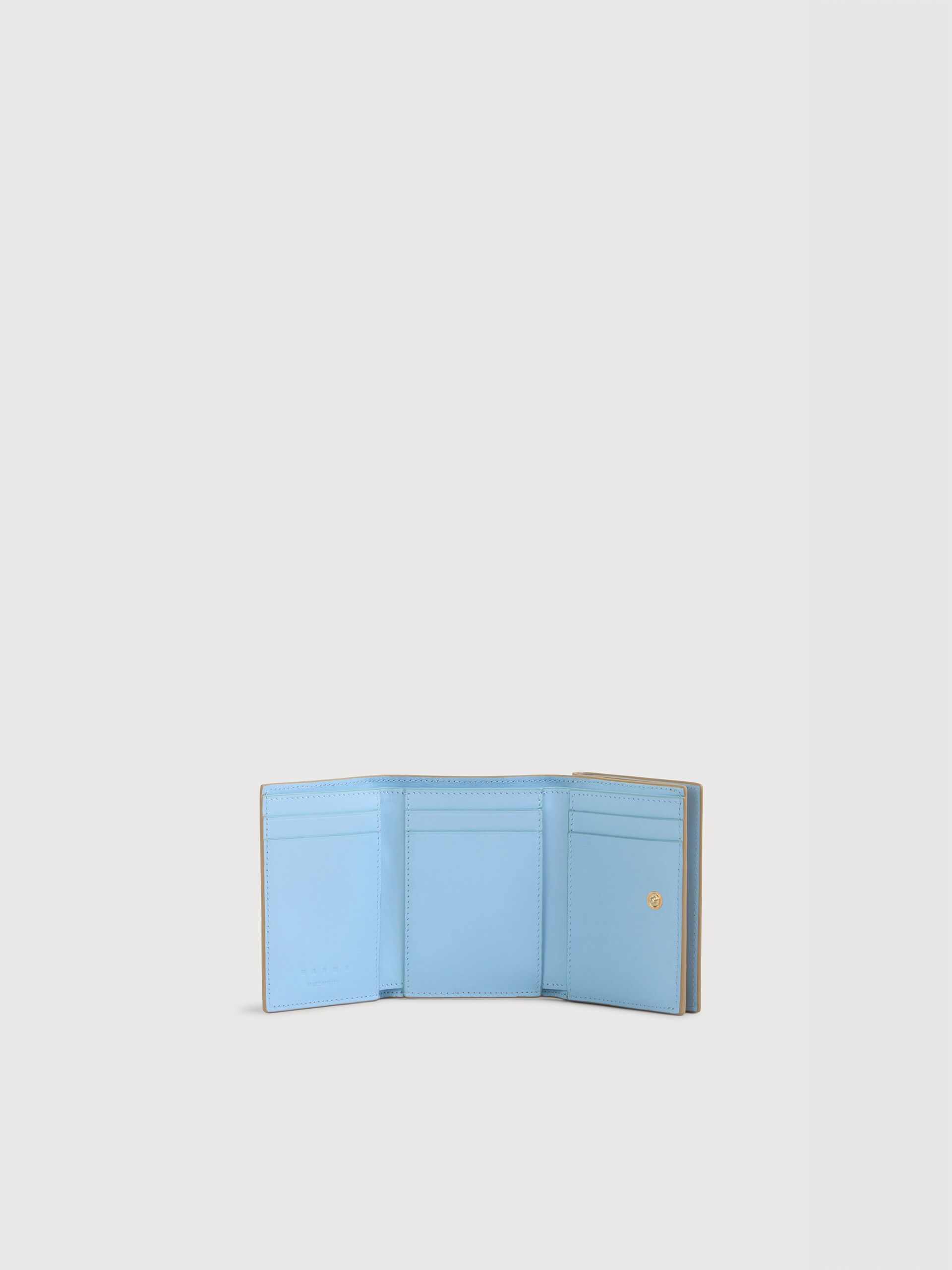 ベージュ レザー製三つ折りウォレット、マルニシンボルロゴ入り | Marni