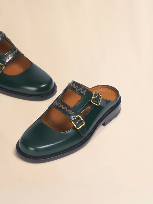 Deep green leather Bambi 3.0 loafer with double buckle - Sandals