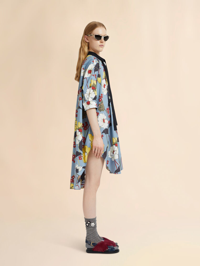 Blue oversized poplin dress with Melodia print, Image 5