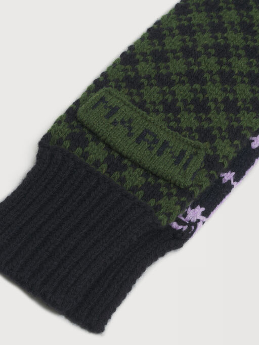 Green and purple wool scarf with geometric motif - Scarves