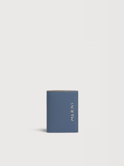 ブルー レザー製二つ折りウォレット、Marni Mending刺繍入り - 財布