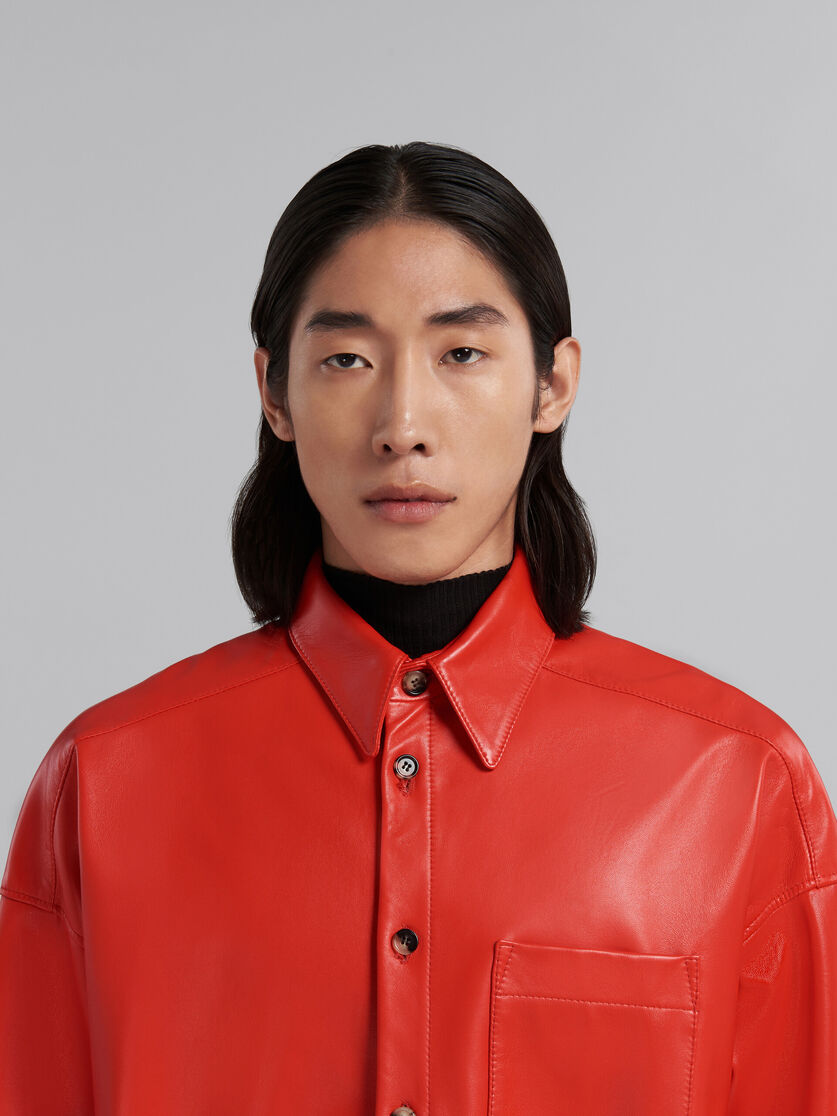 Red nappa leather shirt - Shirts - Image 4