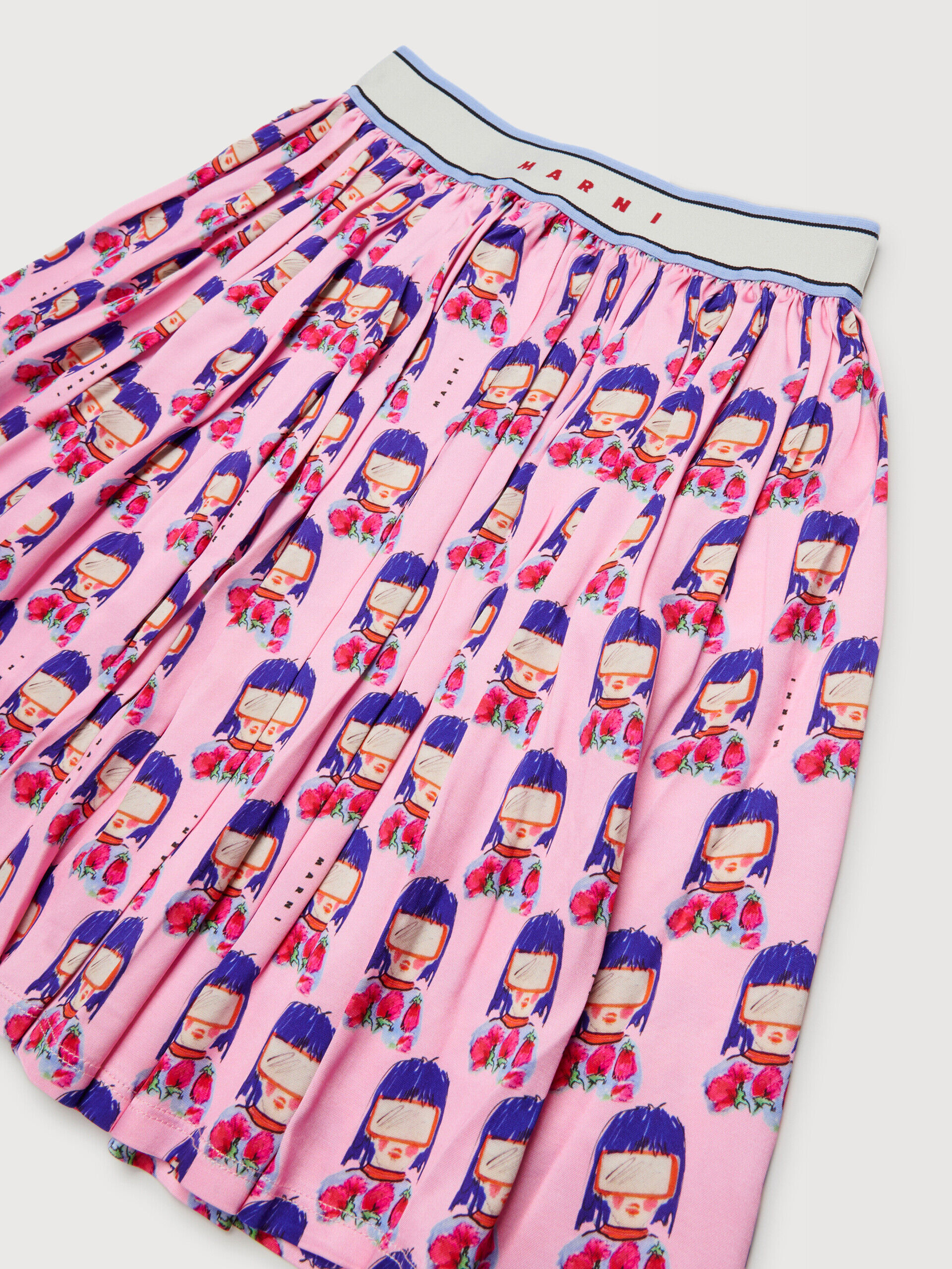 ピンク ビスコース製スカート、全体にGoggle Girlプリント入り | Marni