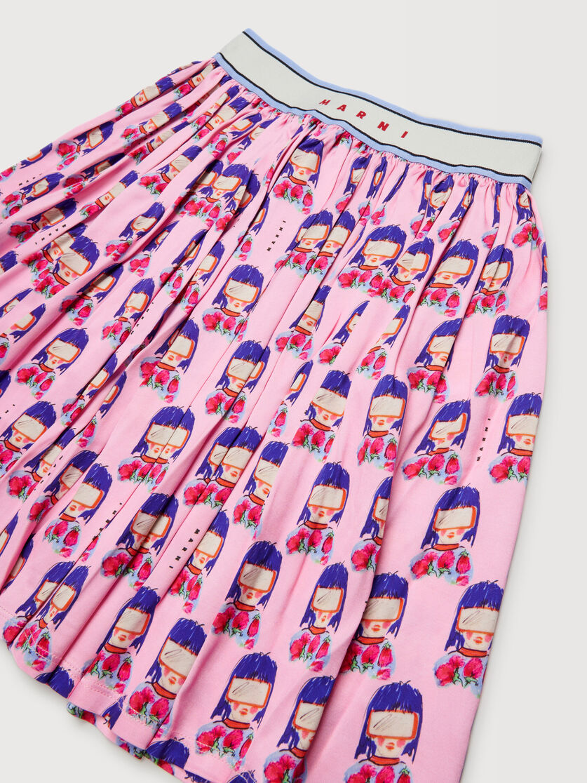 Pink viscose skirt with all-over goggle girl print, Image 3
