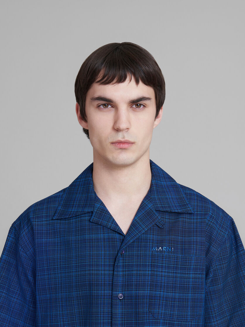 Blue bowling shirt in checked light wool - Shirts - Image 4