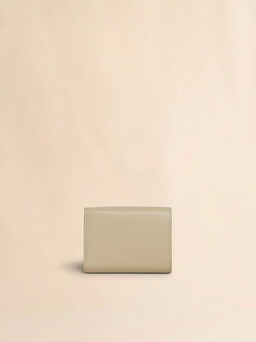 ベージュ レザー製三つ折りウォレット、マルニメンディング刺繍入り - 財布