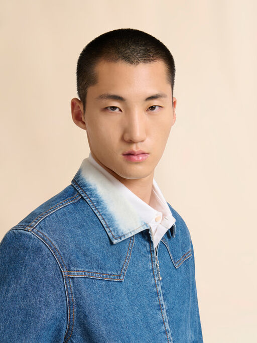 Blue denim bomber jacket with degradé collar - Jackets