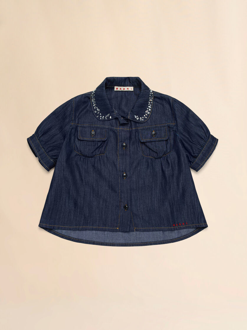 Dunkles Denimhemd mit Strasssteinen - Hemden - Image 1