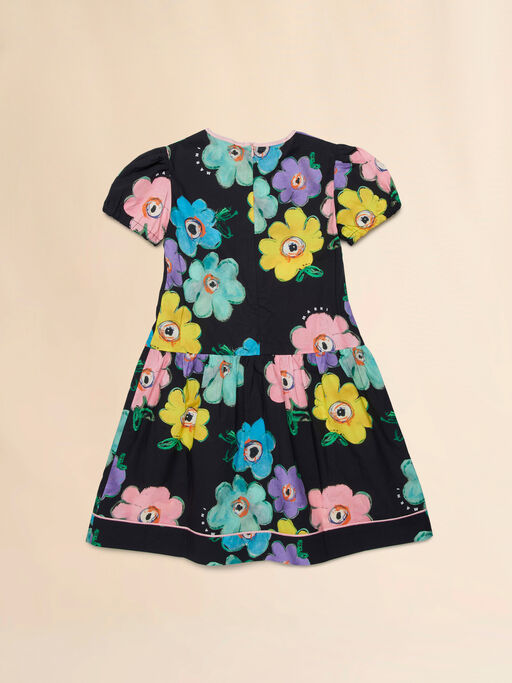 Abito in cotone nero con stampa Dessert Flower - Vestiti