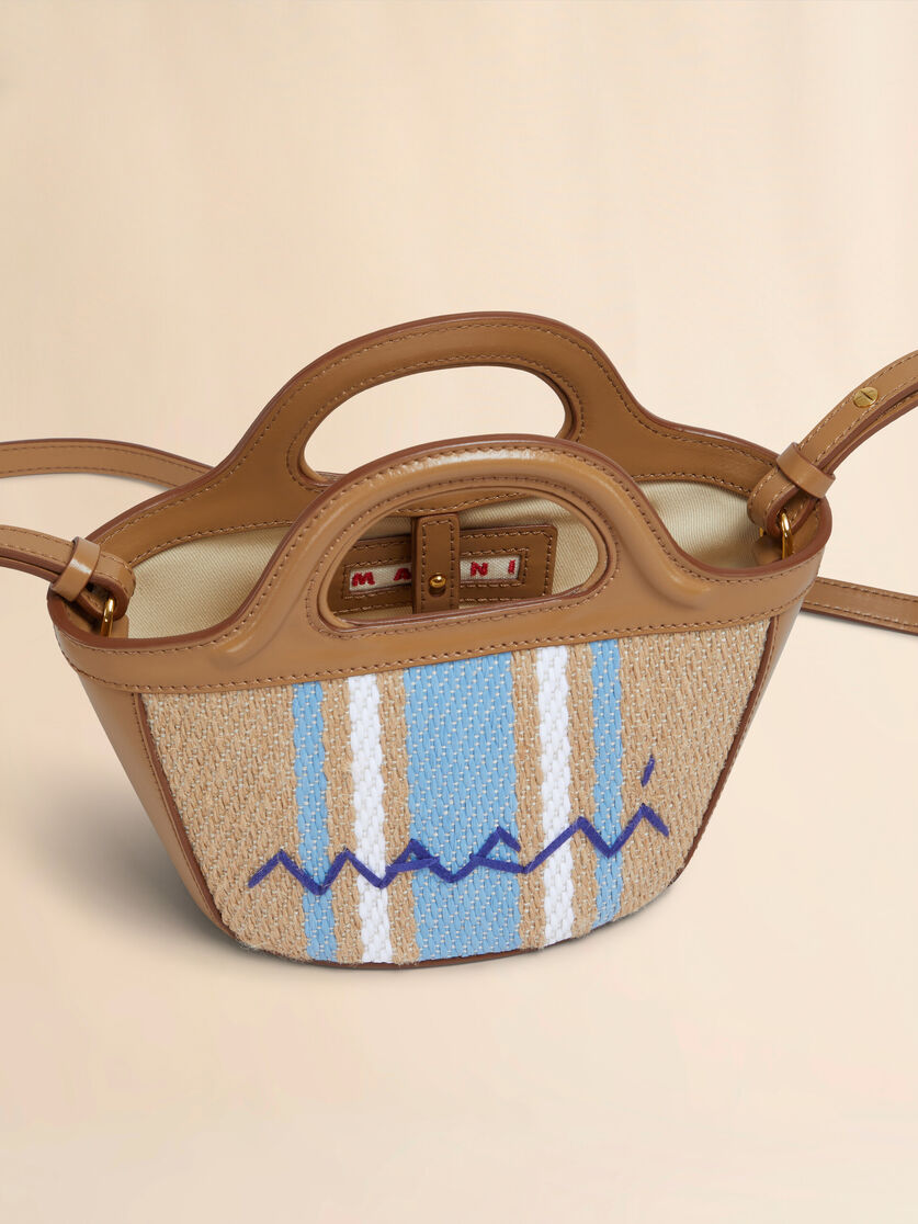 Tropicalia Micro Bag in brown leather and raffia-effect fabric - Handbags - Image 3