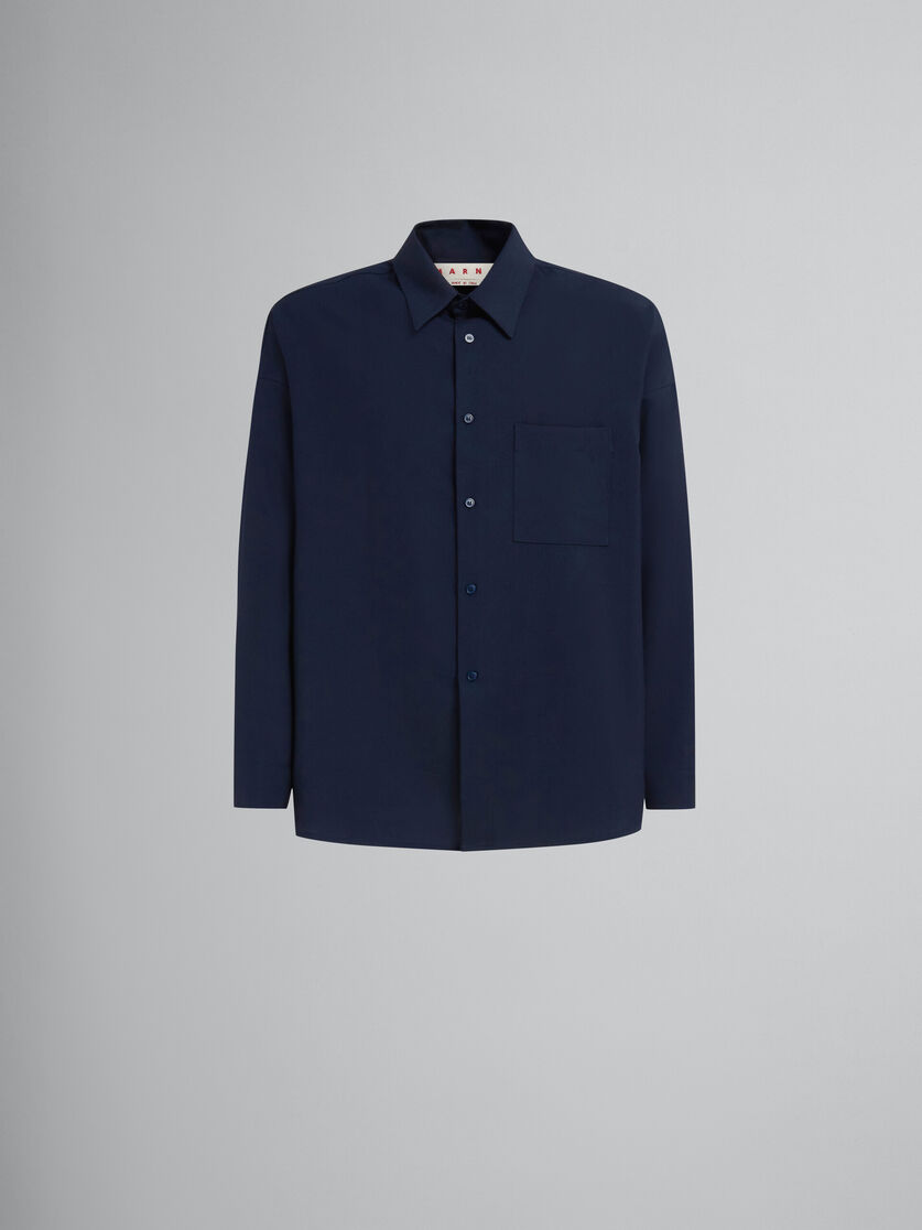 Deep blue tropical wool long-sleeved shirt - Shirts - Image 1