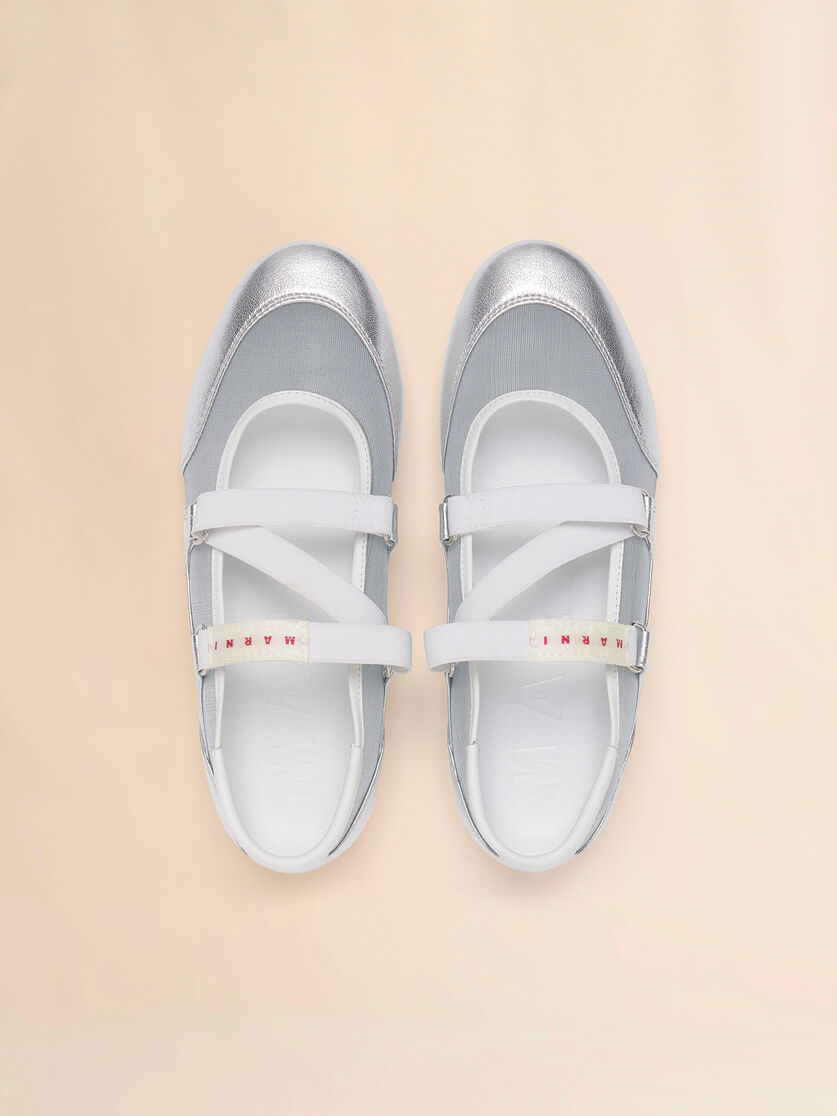 Soccer Retro silver leather ballerina trainers, Image 4