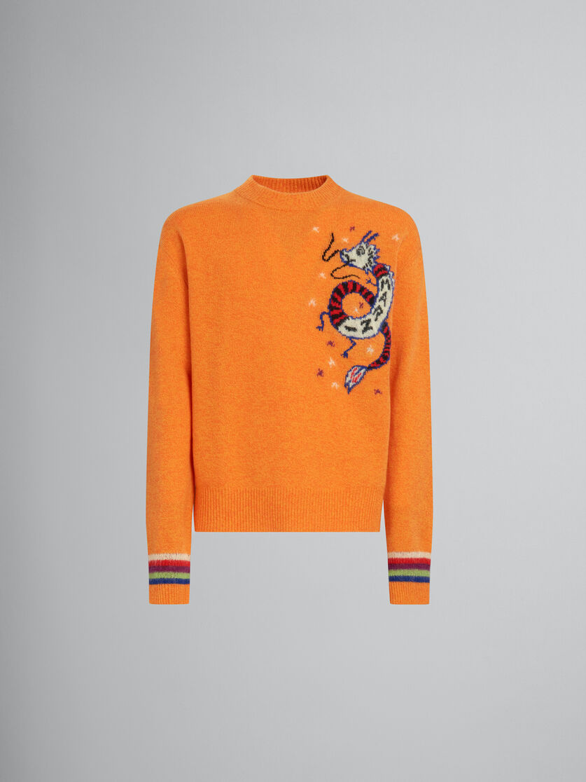 Orange wool jumper with jacquard dragon - Pullovers - Image 1