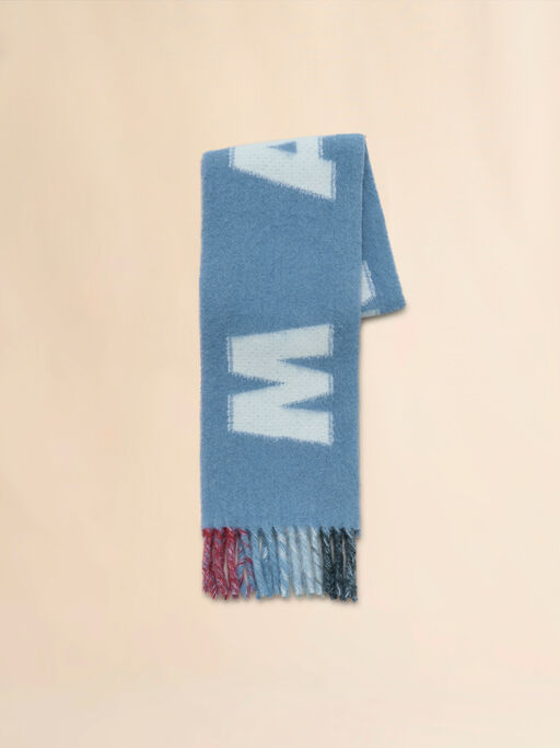 Hellblauer Schal aus Mohair und Wolle mit Maxi-Logo - Schals