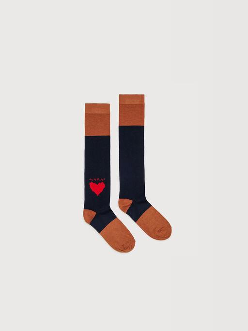 Dark blue and brown cotton-nylon socks with Marni Mending heart - Socks