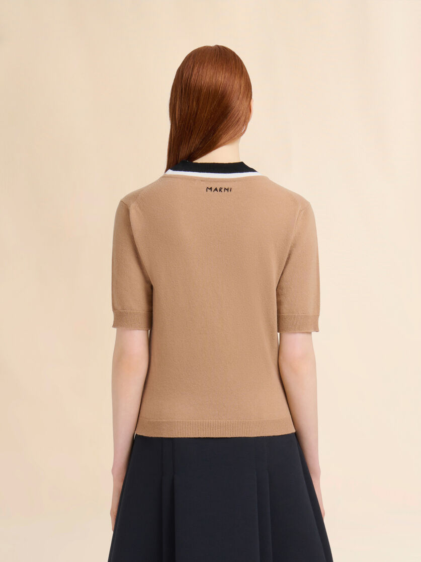 Brown wool jumper with bicolour neck - Pullovers - Image 3
