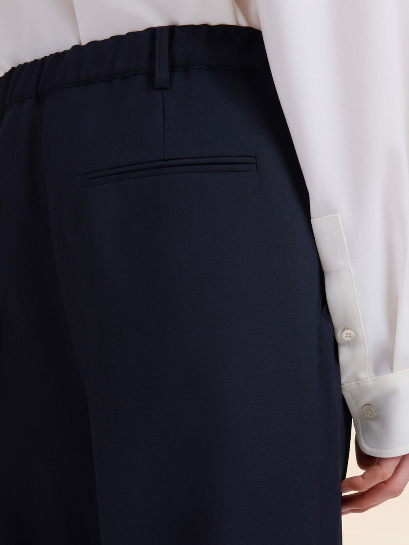 Deep blue wool trousers with stitched creases - Pants - Image 4