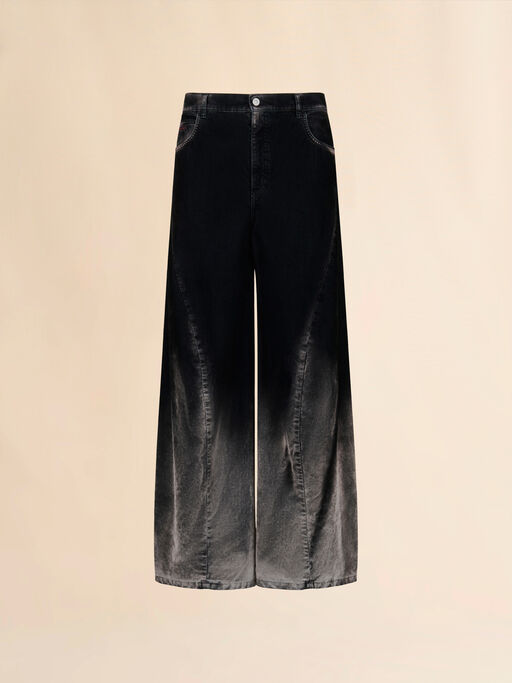 Black flocked denim twisted jeans - Pants