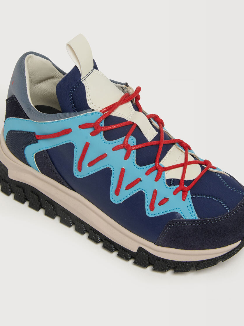 Blue sneakers in leather and technical fabric, Image 4