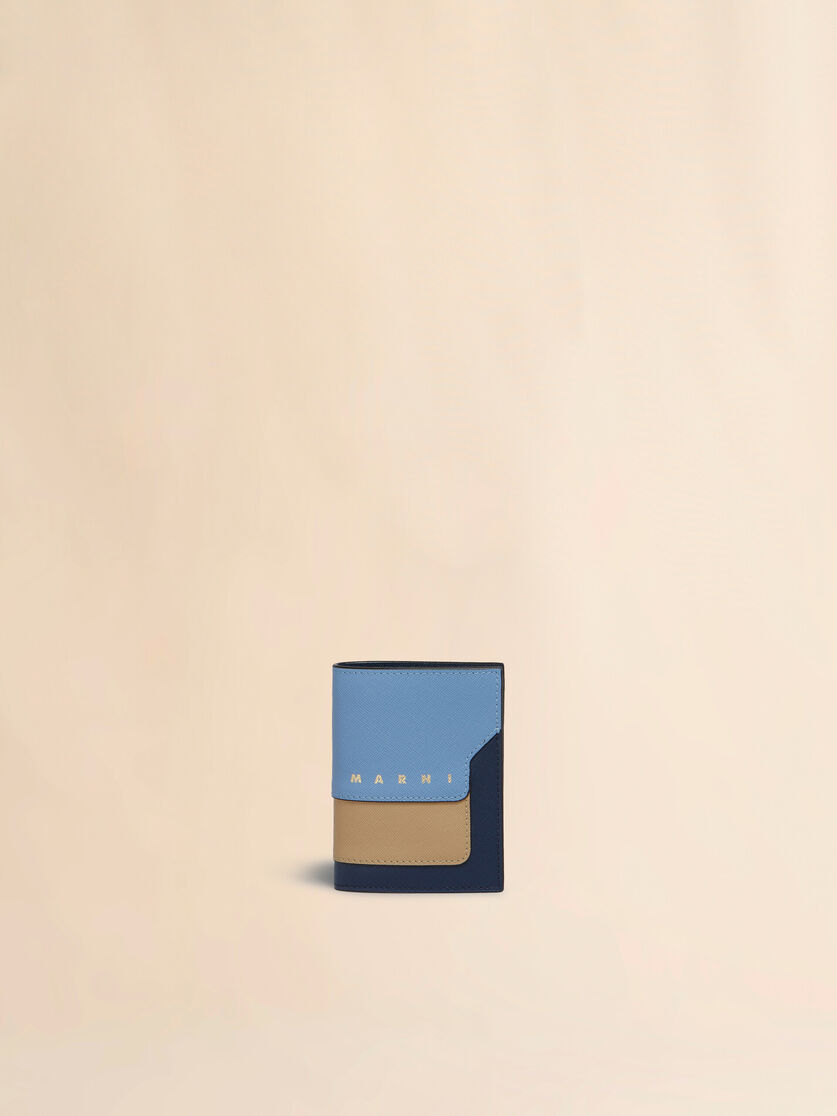 Blue, beige and light blue saffiano leather bi-fold wallet - Wallets - Image 1