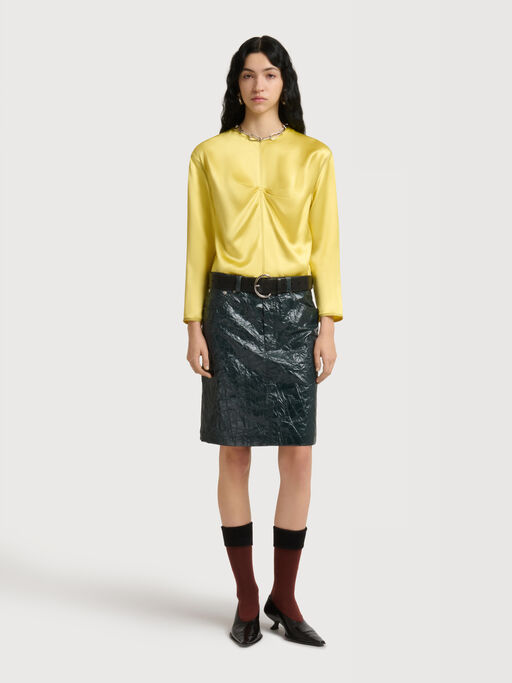 Deep green crinkled taffeta skirt - Skirts