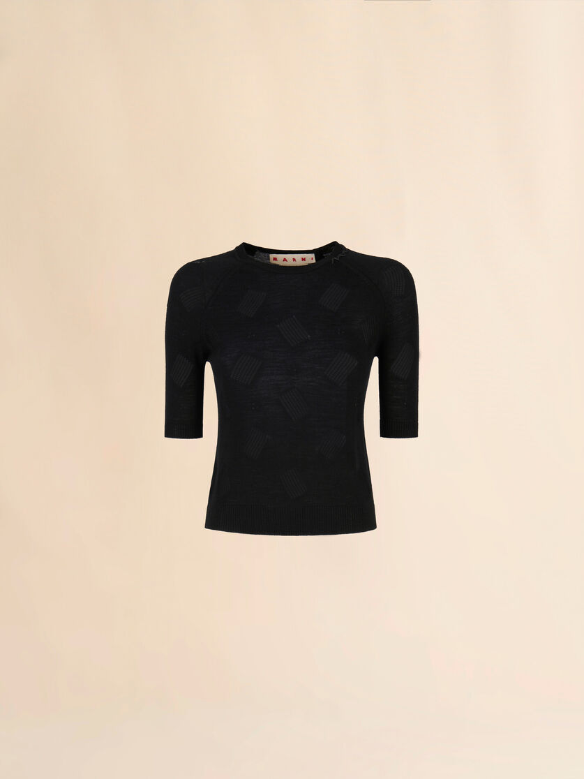 Schwarzes perforiertes Stricktop aus Wolle und Seide - Pullover - Image 1