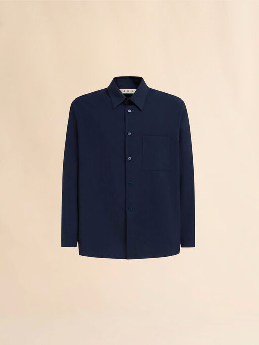 Deep blue tropical wool long-sleeved shirt - Shirts