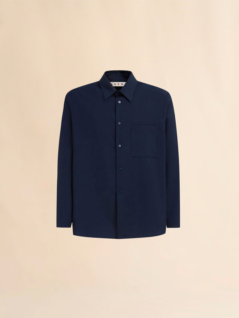 Deep blue tropical wool long-sleeved shirt - Shirts - Image 1