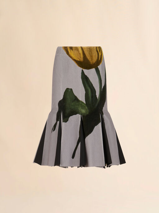 Grey velvet skirt with tulip print - Skirts
