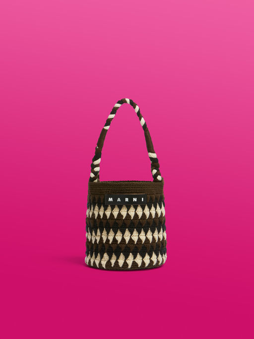 ブラウン クロシェ Marni Market Chessboardバッグ - ショッピングバッグ