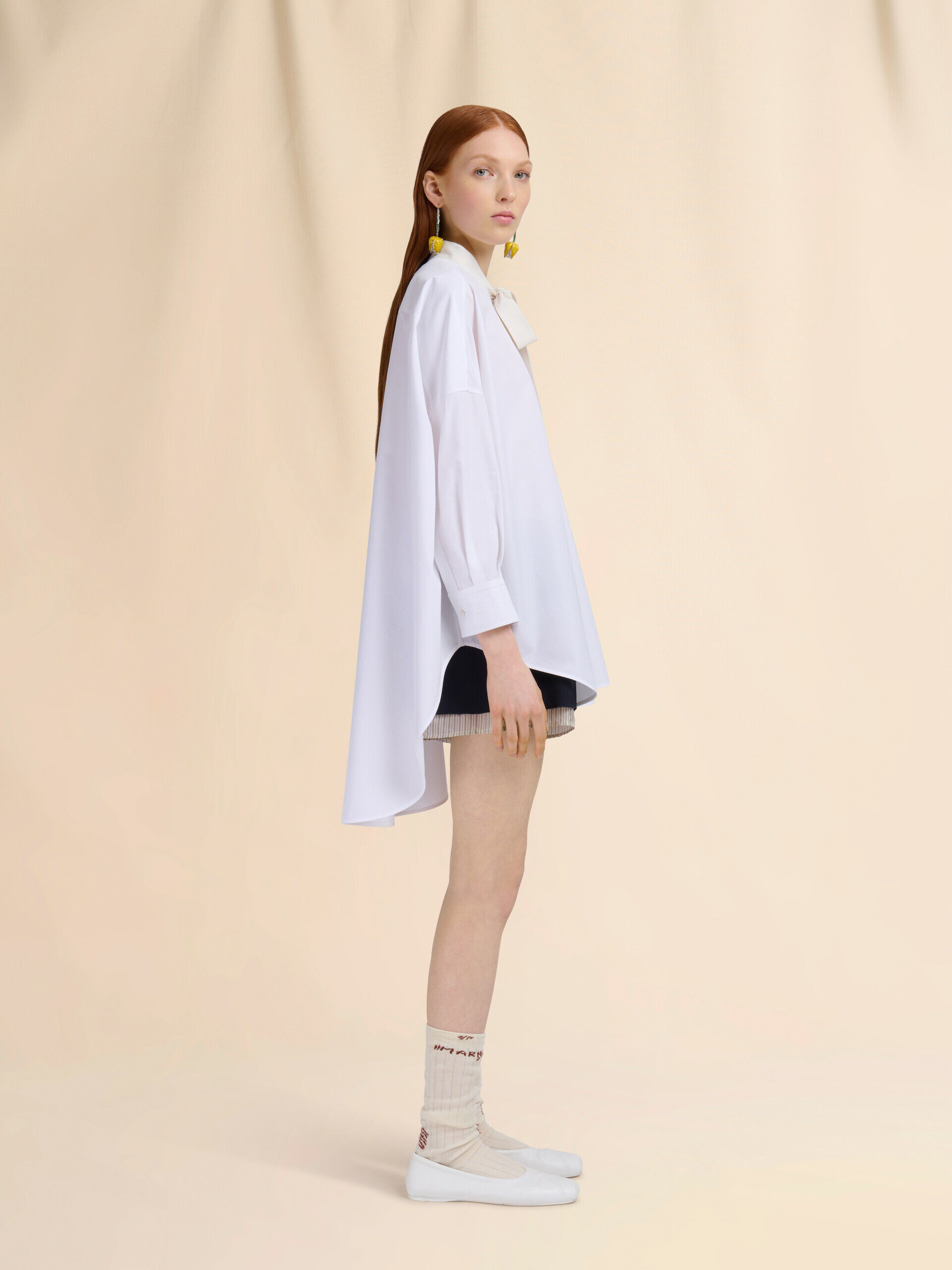 White organic poplin shirt with bow | Marni