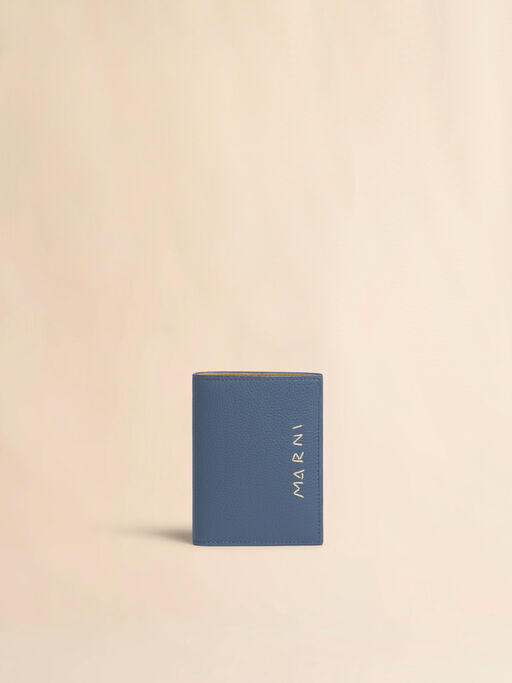 ブルー レザー製二つ折りウォレット、Marni Mending刺繍入り - 財布