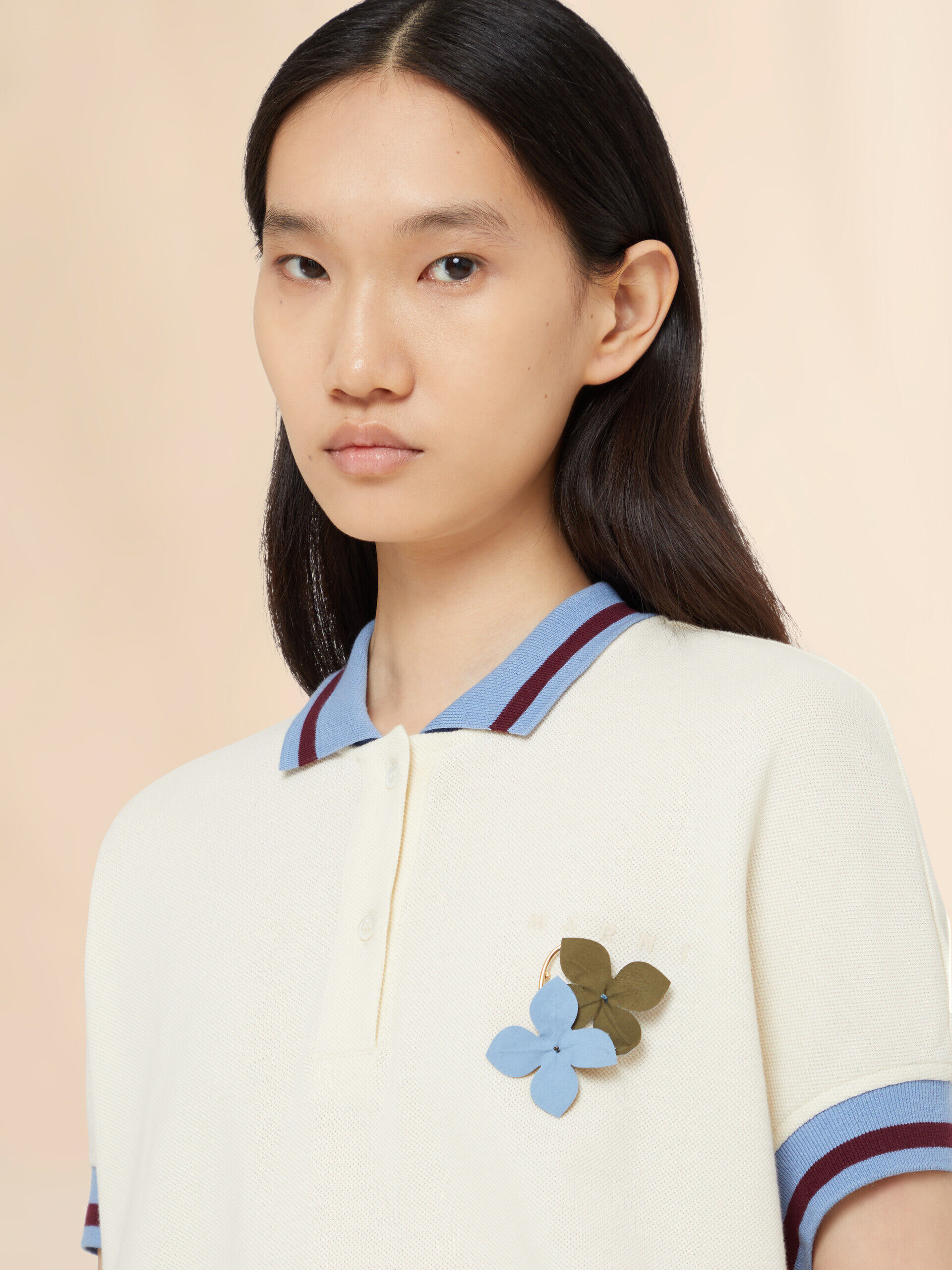 ブルー グリーン ポプリンフラワーブローチ | Marni