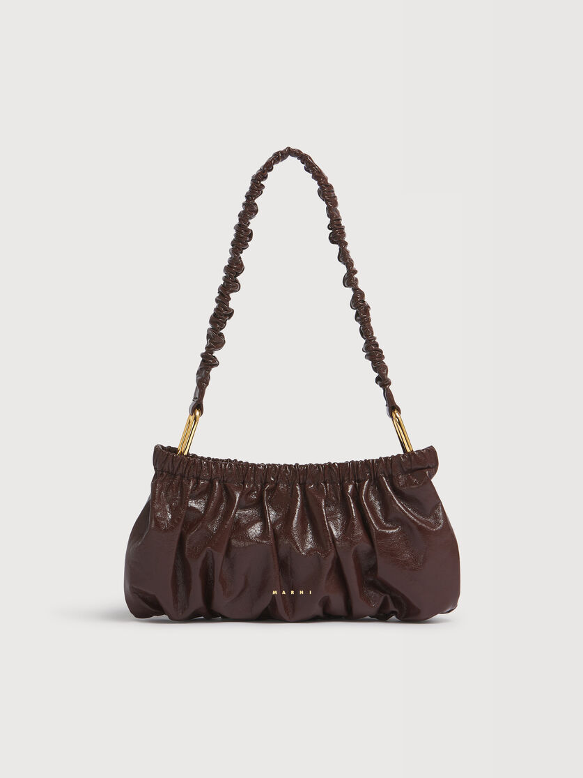 Clutch aus braunem, gerafftem Leder, Image 1