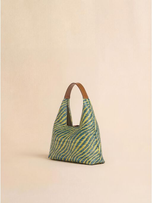 Green wavy raffia-effect Trapeze mini top handle bag - Handbags