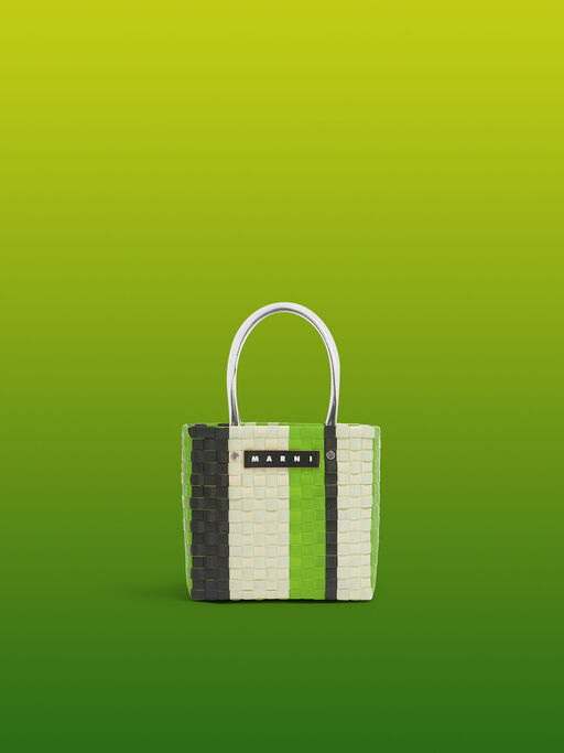ナチュラルホワイト MARNI MARKET MINI STRIPE BASKET - ショッピングバッグ