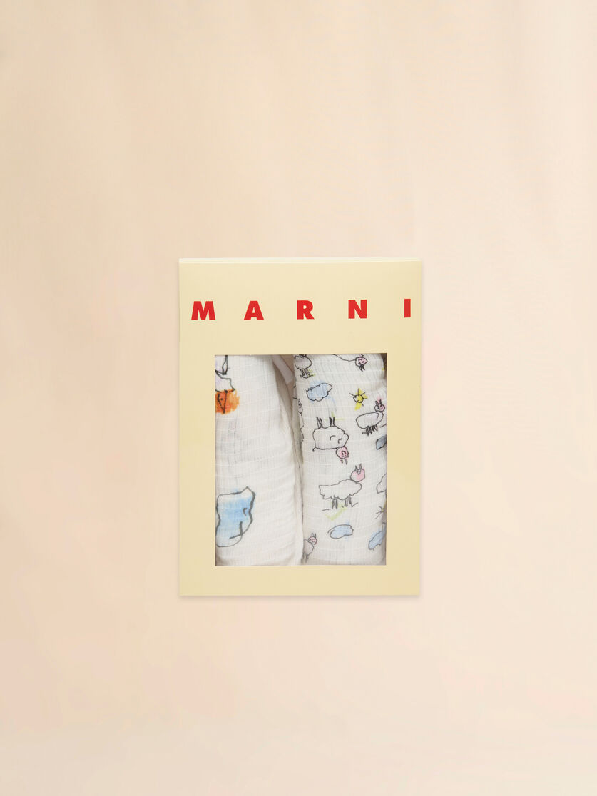 White cotton muslin set with hand-drawn prints, Image 4