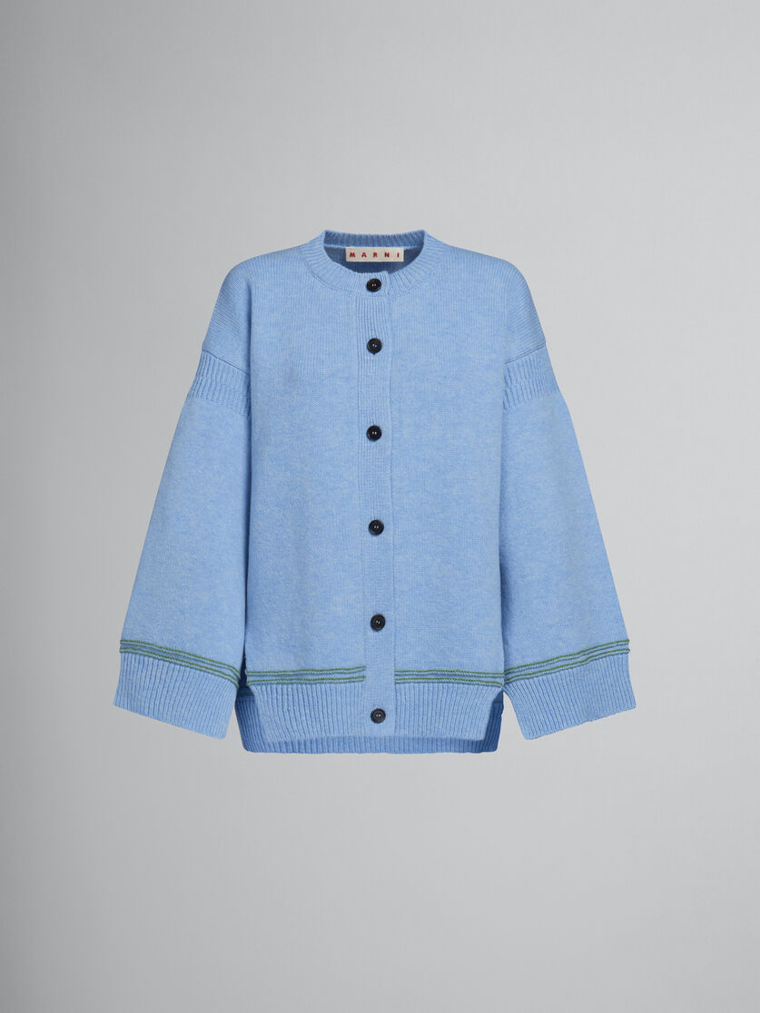 Cardigan en laine bleue avec manches kimono - pulls - Image 1