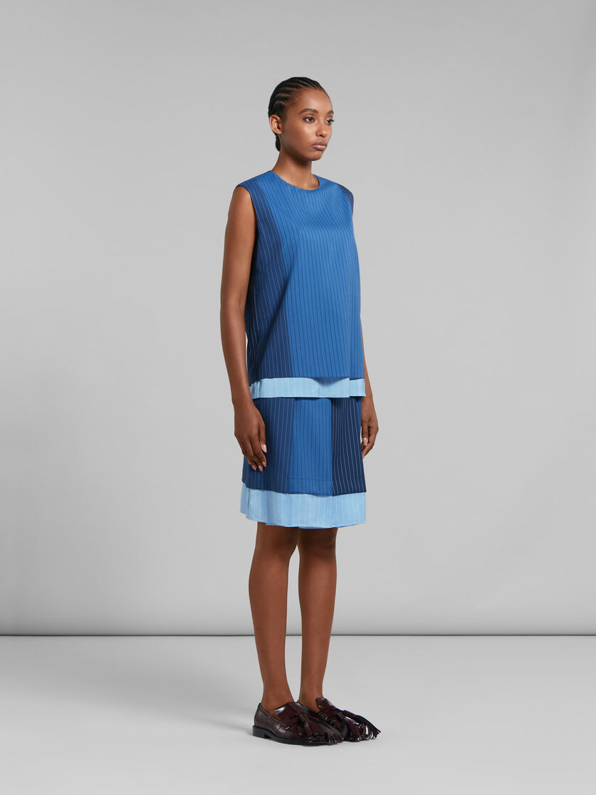 Blue dégradé pinstripe wool mini skirt with pleats - Skirts - Image 4