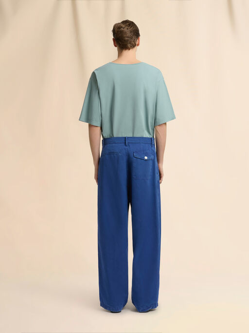 Blue cotton wide-leg trousers - Pants