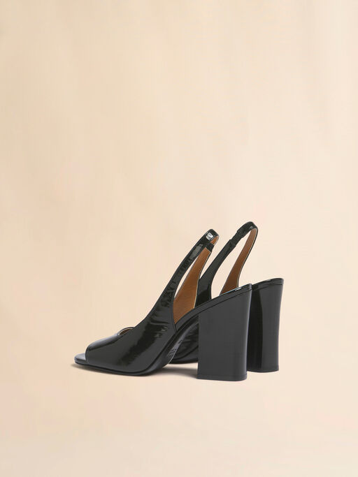 Black leather heeled slingback - Sandals