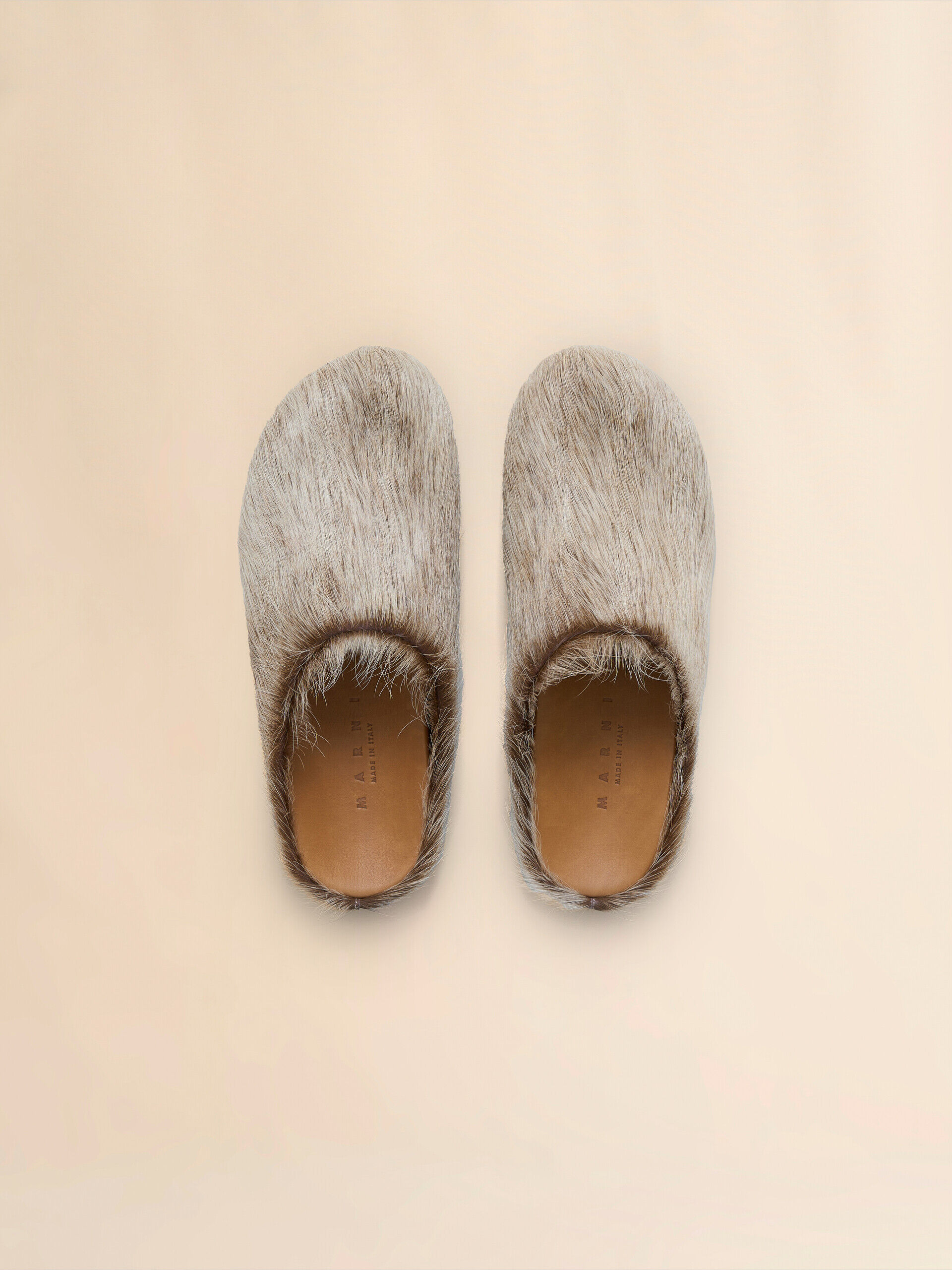 Beige long hair calfskin Fussbett sabot | Marni