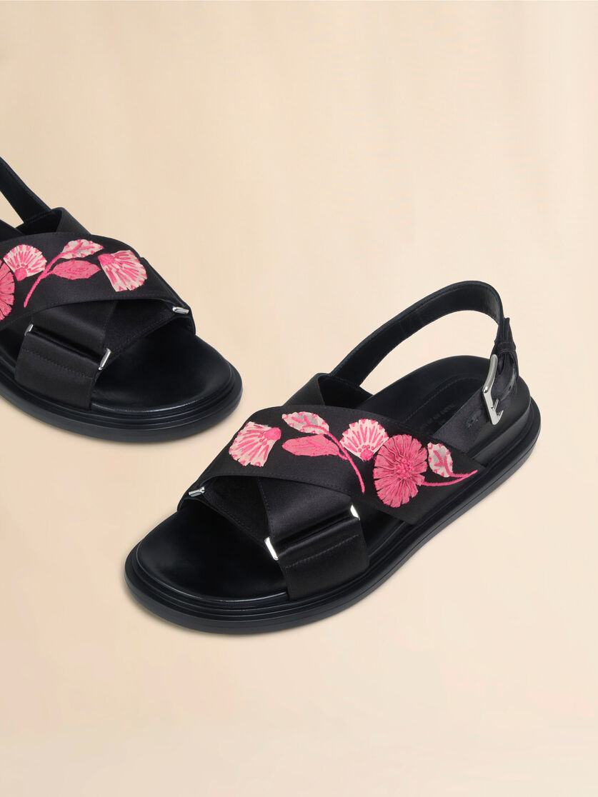 Black satin Fussbett with flower appliqués - Sandals - Image 4