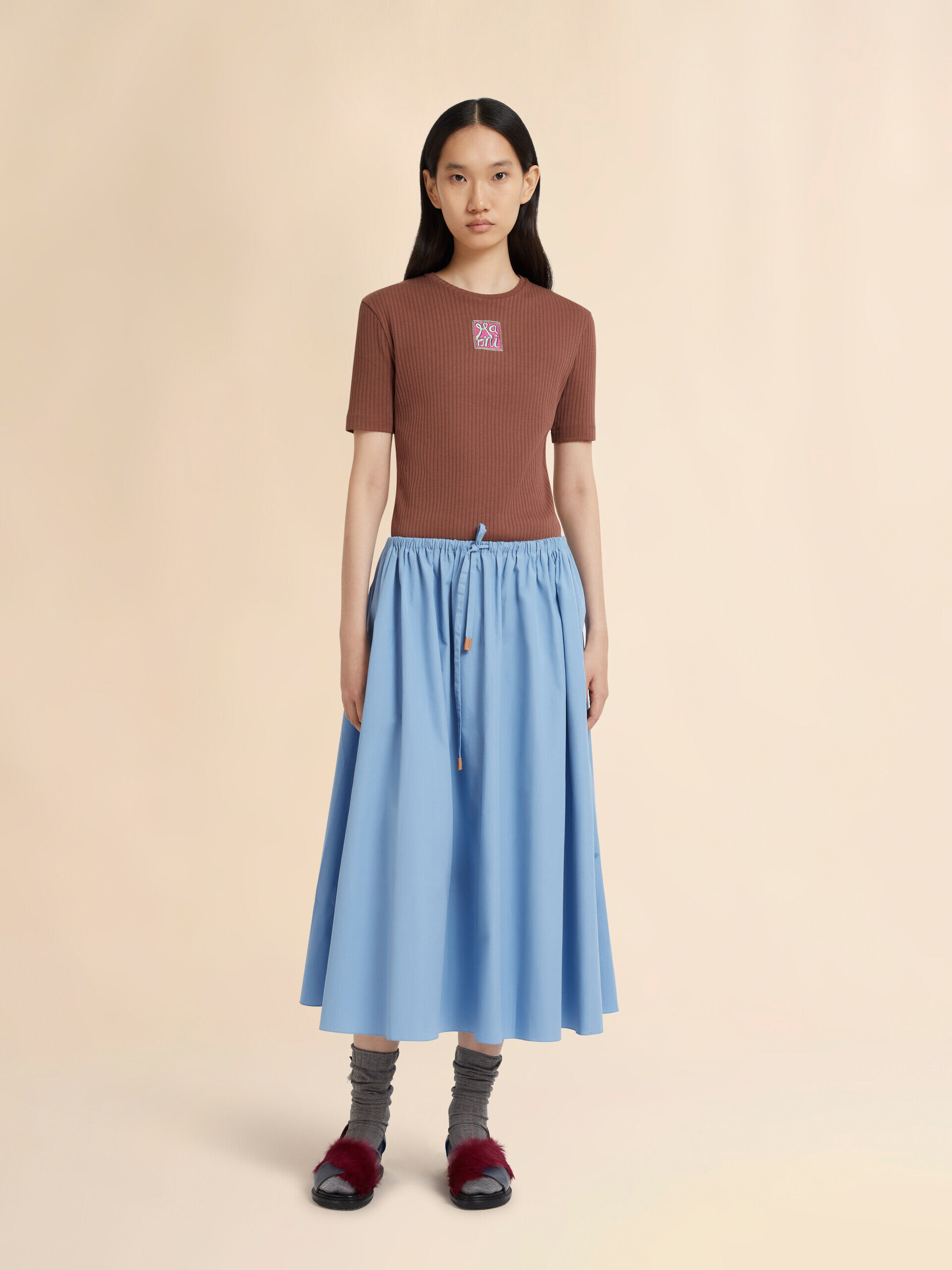ブルー オーガニックポプリン ドローストリングスカート | Marni