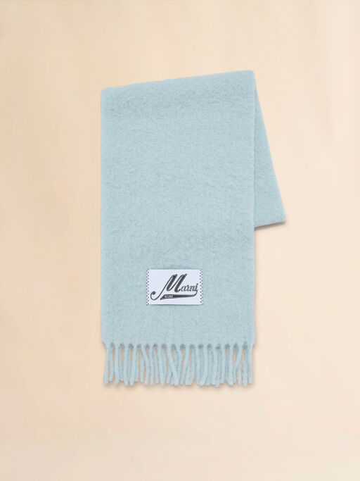 Light blue brushed alpaca scarf with fringes - Scarves