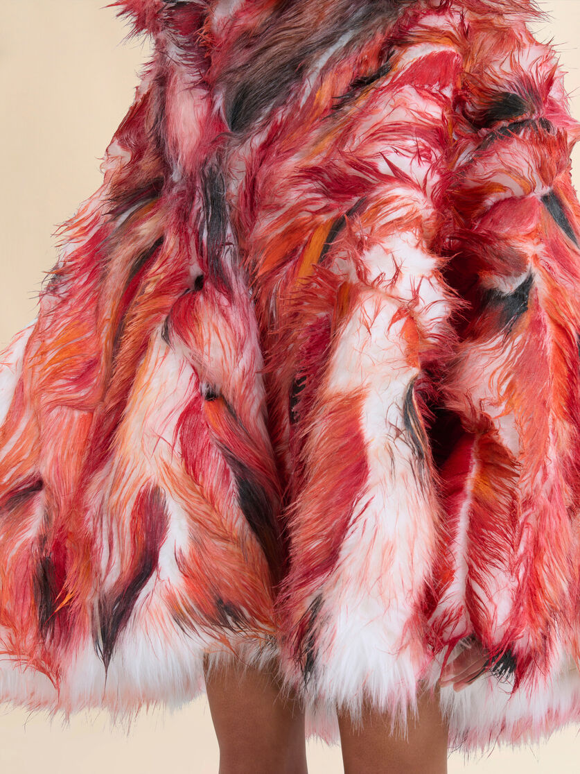 Red long hair flared coat - Coats - Image 5